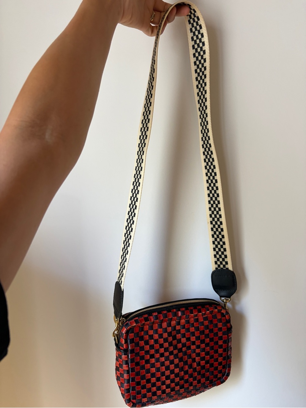 Clare V Red & Black Woven Leather Midi Sac Crossbody bag - Picture 2 of 5